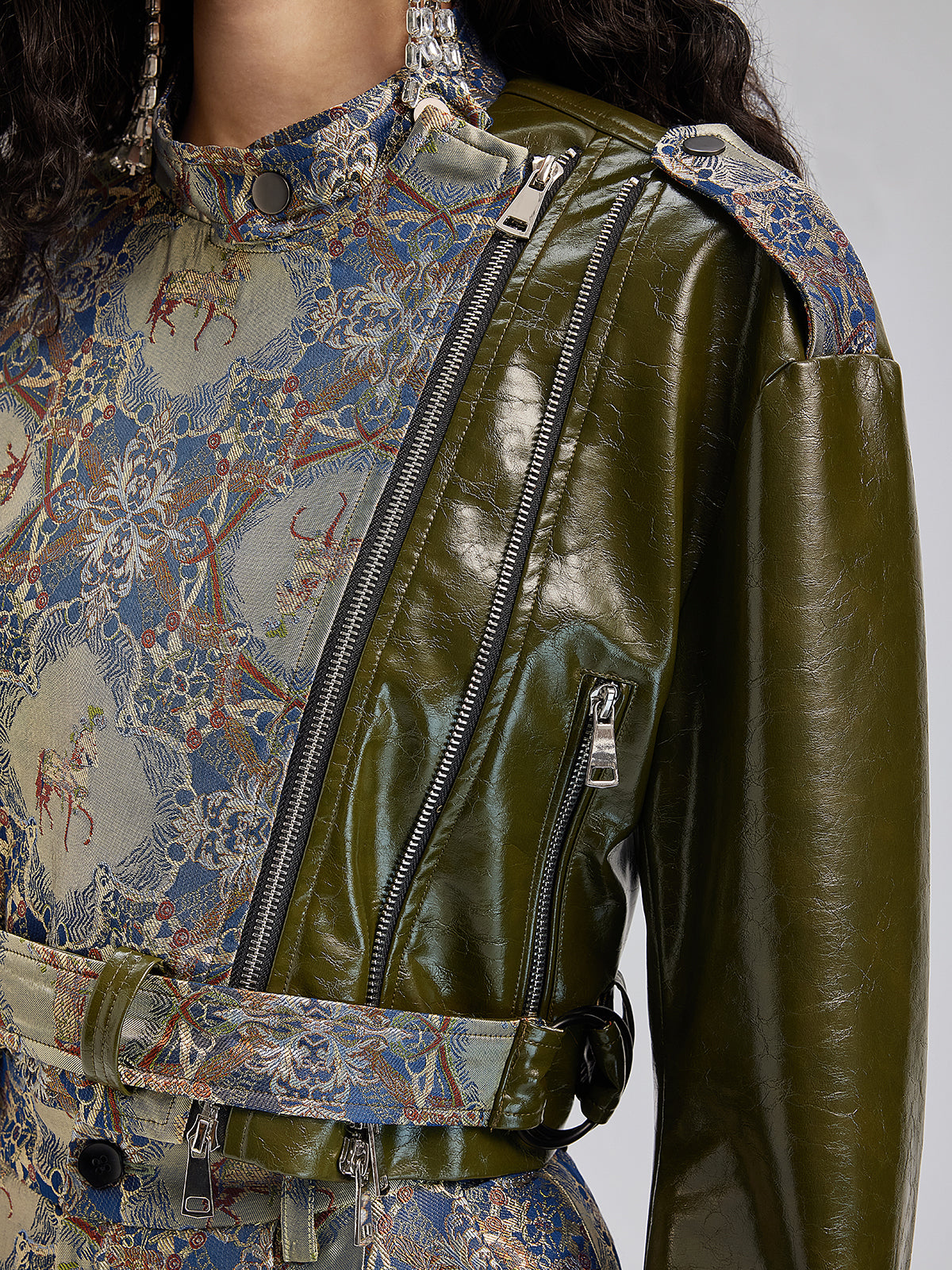 Luxurious Brocade Leather Patchwork Jacket