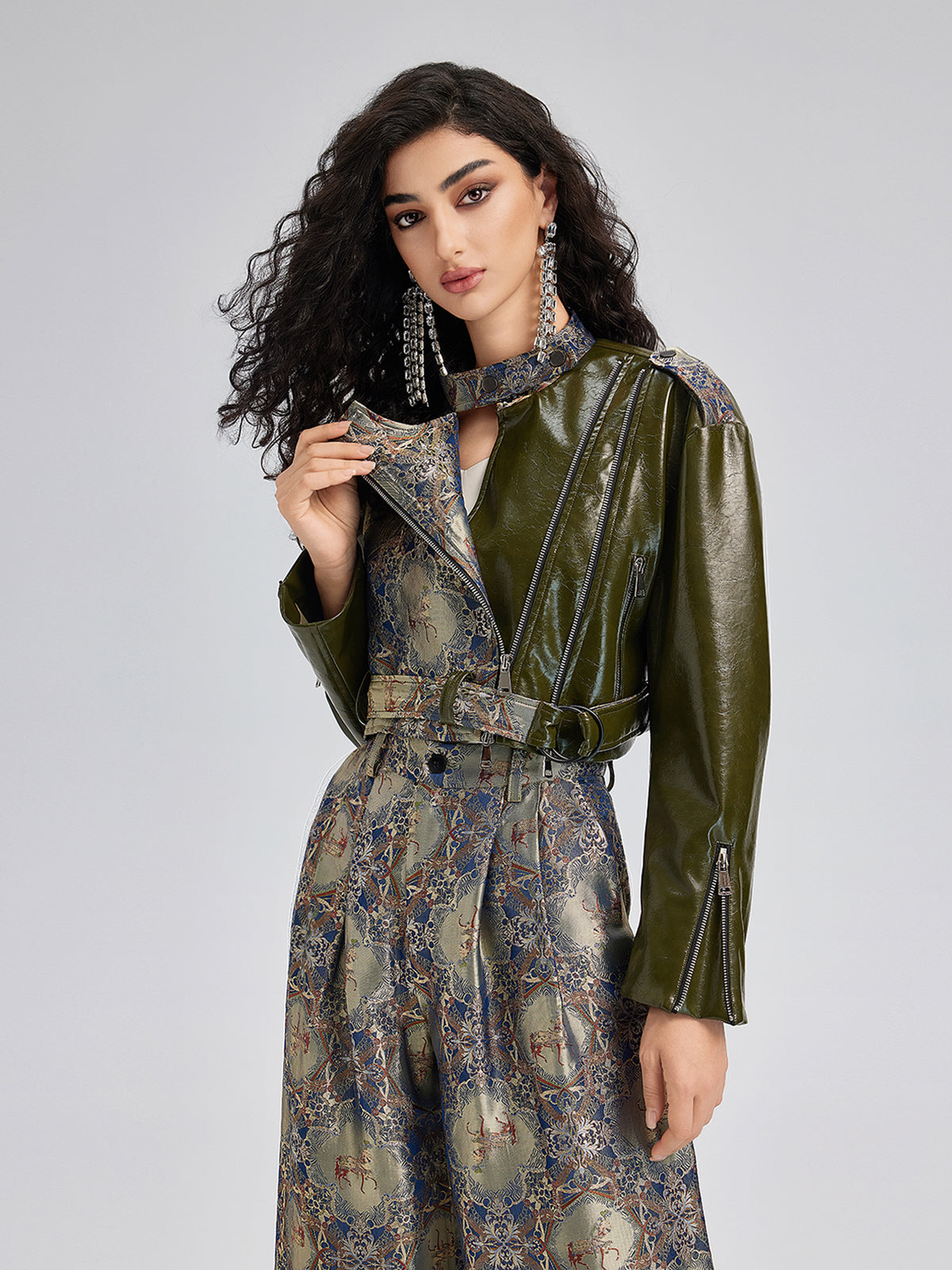 Luxurious Brocade Leather Patchwork Jacket