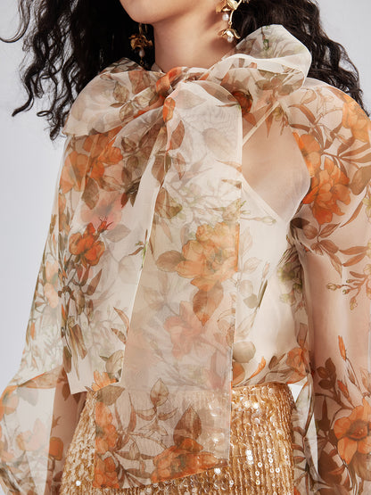 Romantic French Floral Organza Top