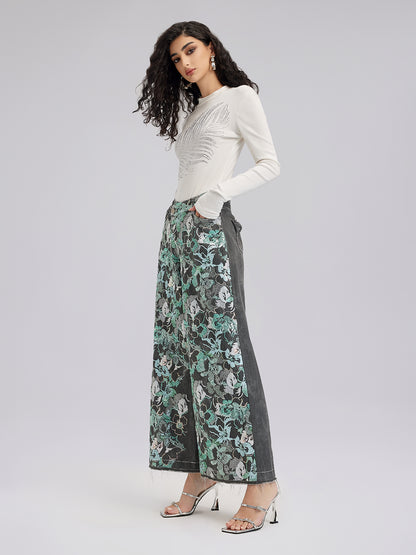 Sequin Embroidery Wide-leg Pants