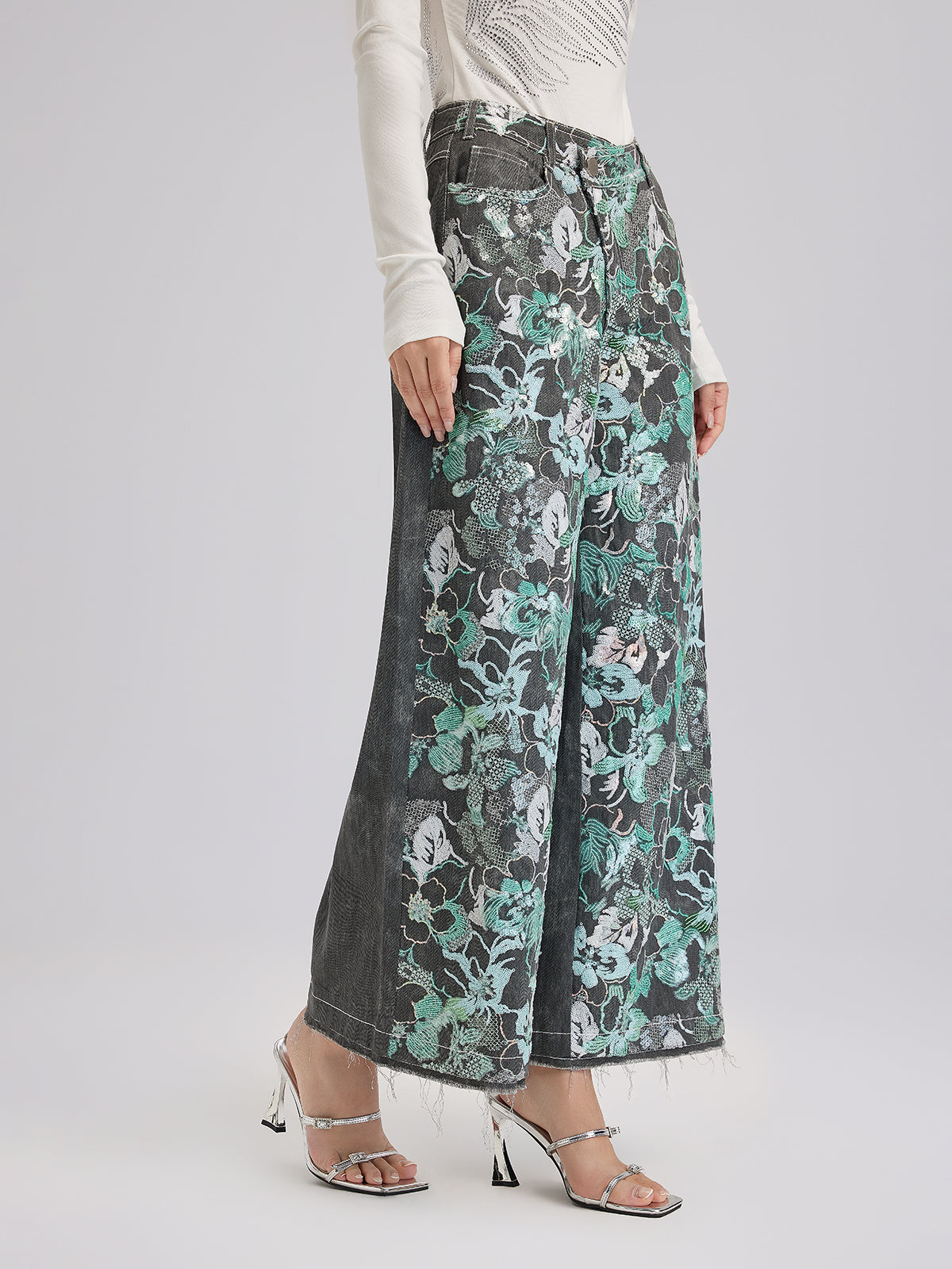 Sequin Embroidery Wide-leg Pants