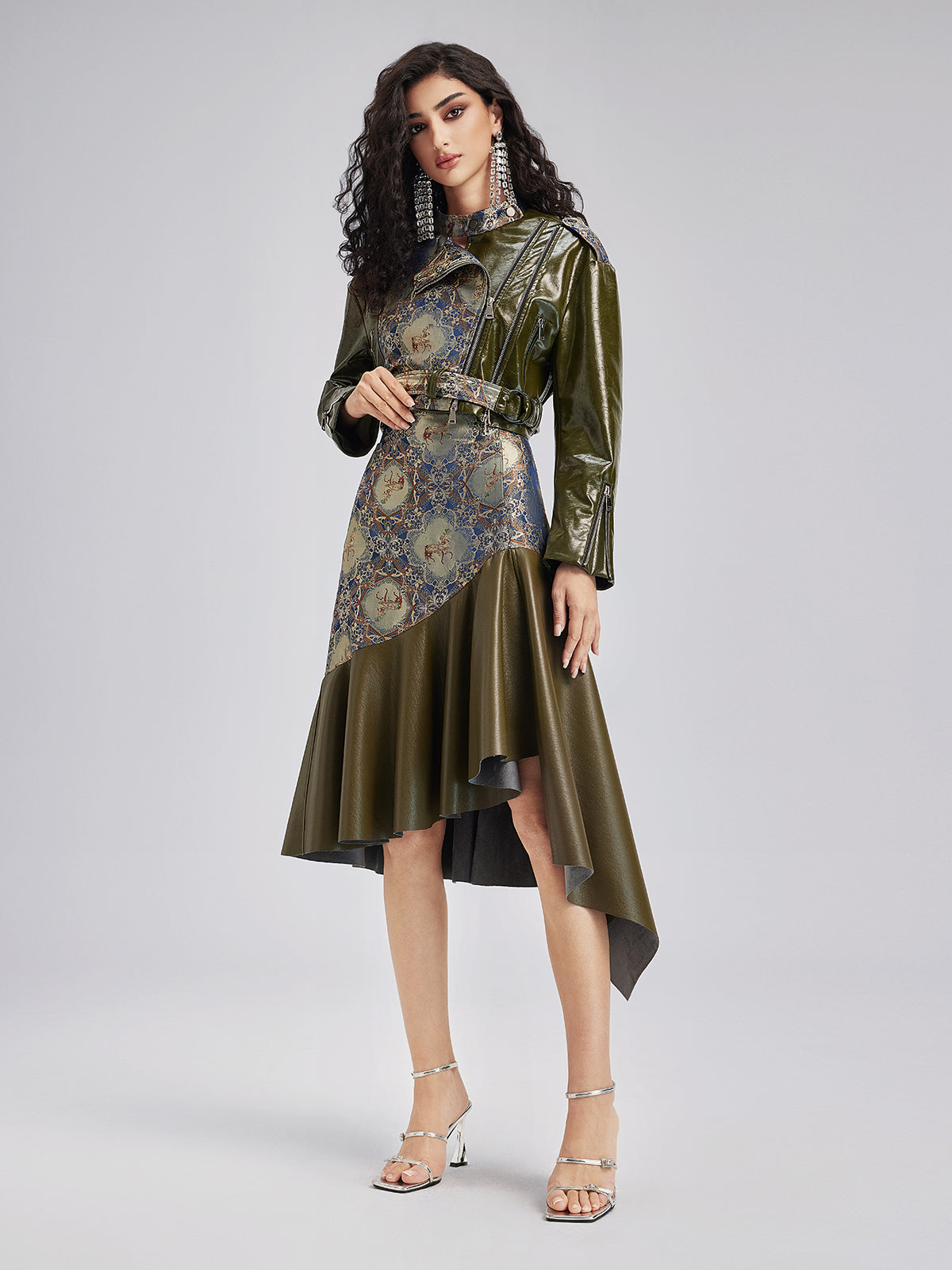 Luxurious Brocade Leather Patchwork Skirt