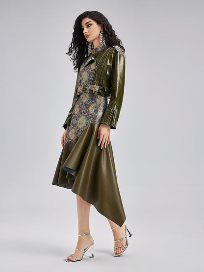 Luxurious Brocade Leather Patchwork Skirt