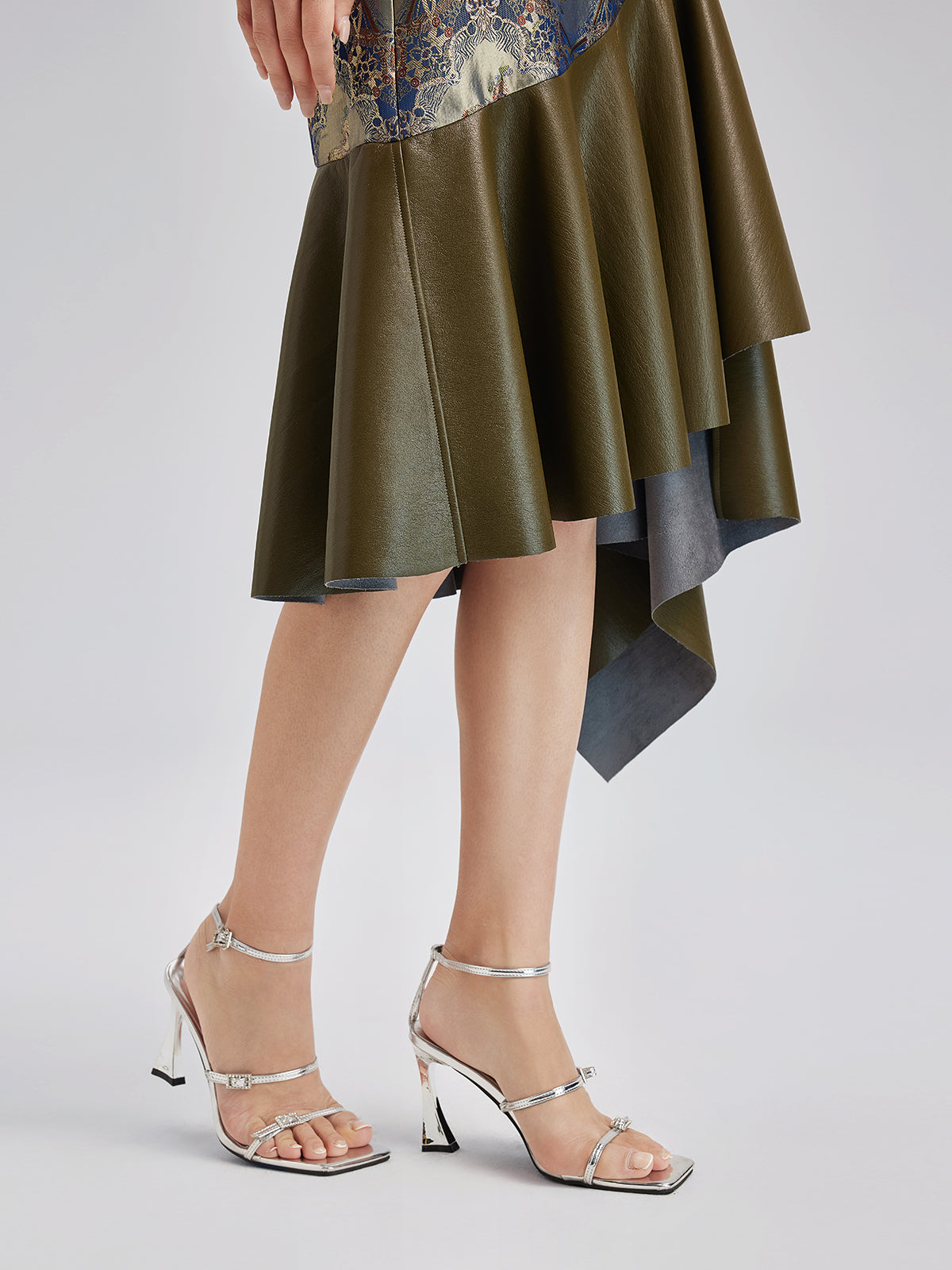 Luxurious Brocade Leather Patchwork Skirt