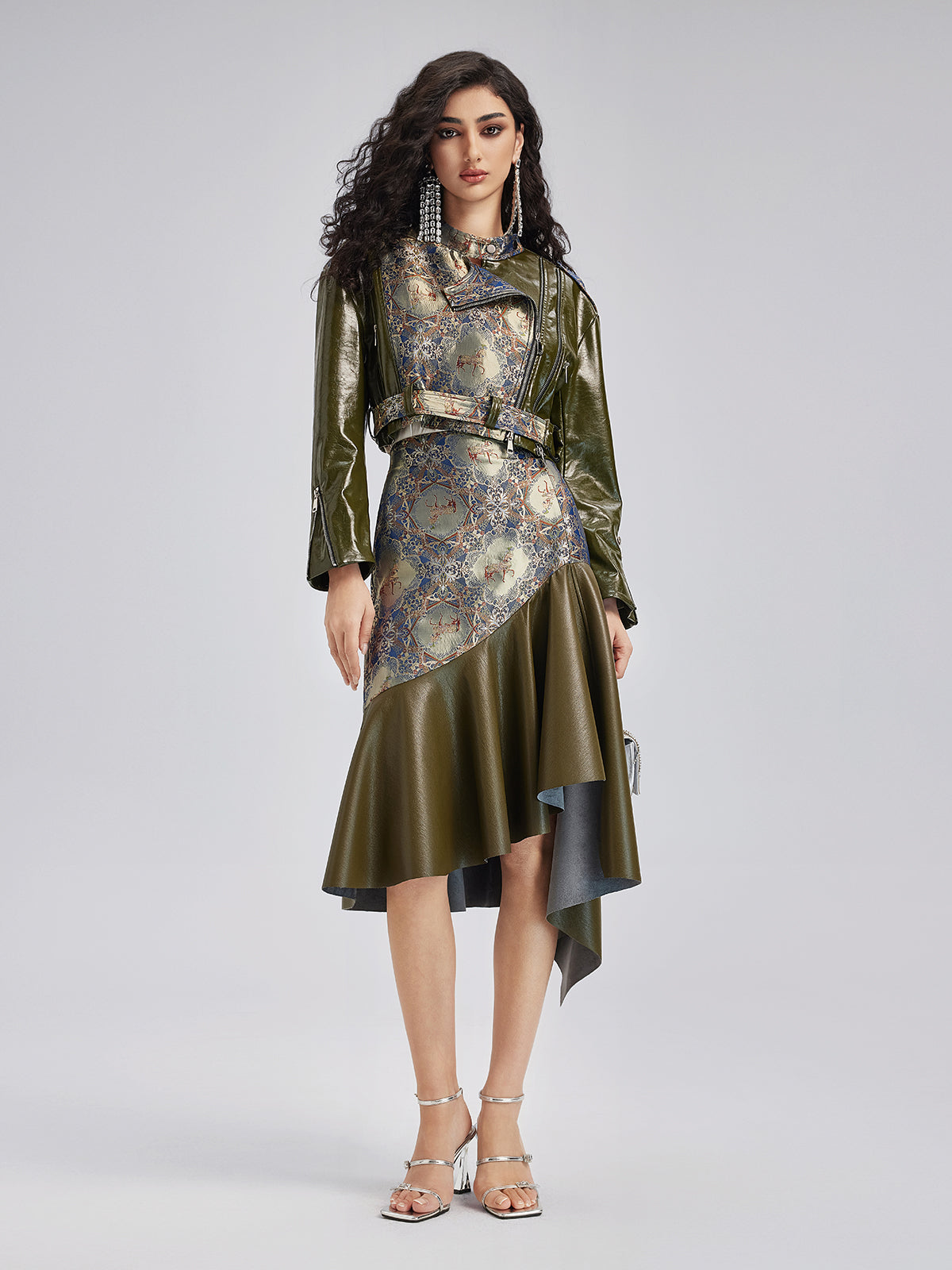 Luxurious Brocade Leather Patchwork Skirt