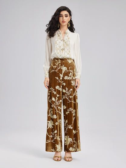 Gold Silk Foil Velvet Trousers (No Belt)