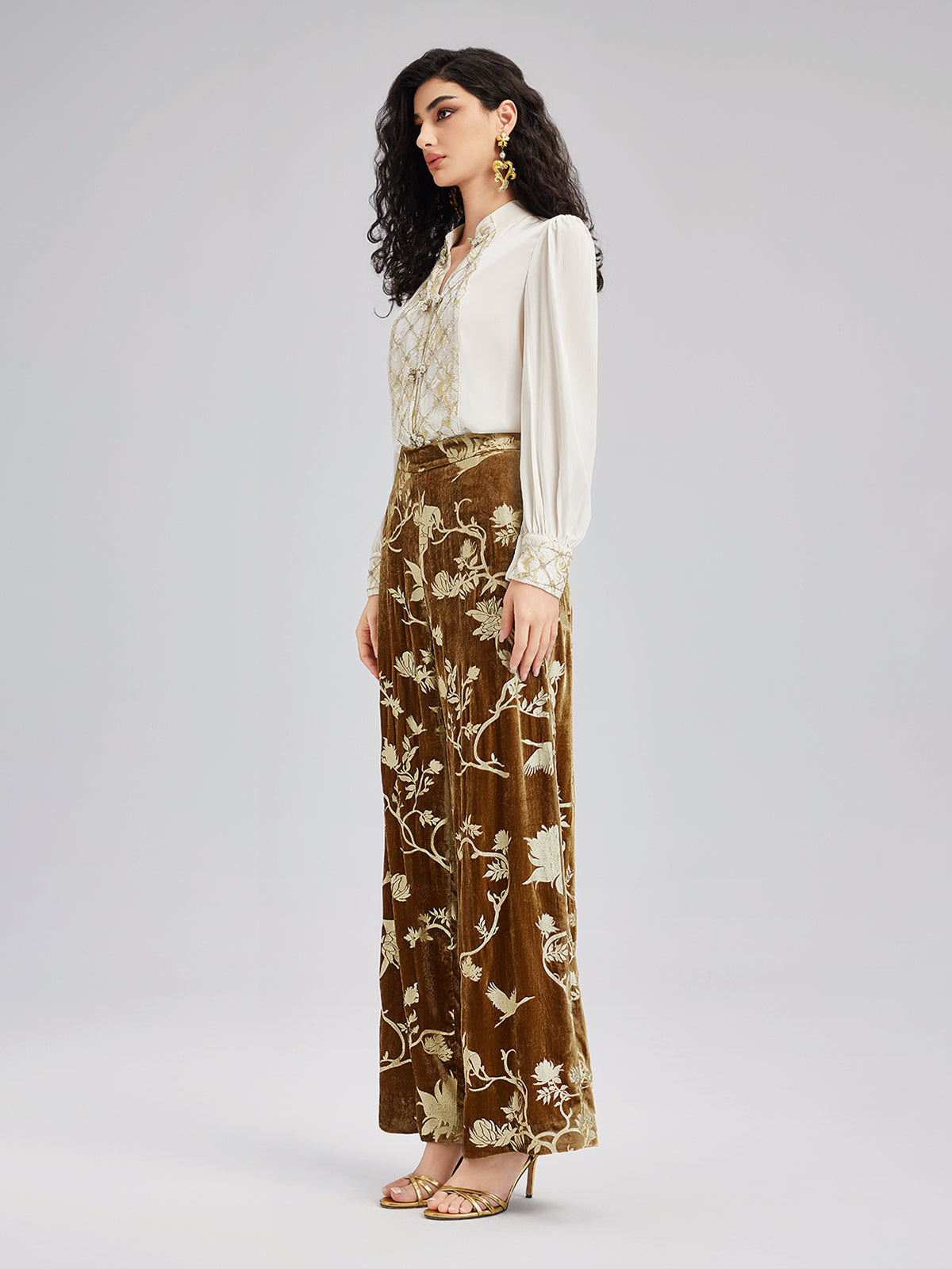Final Sale | Gold Silk Foil Velvet Trousers (No Belt)