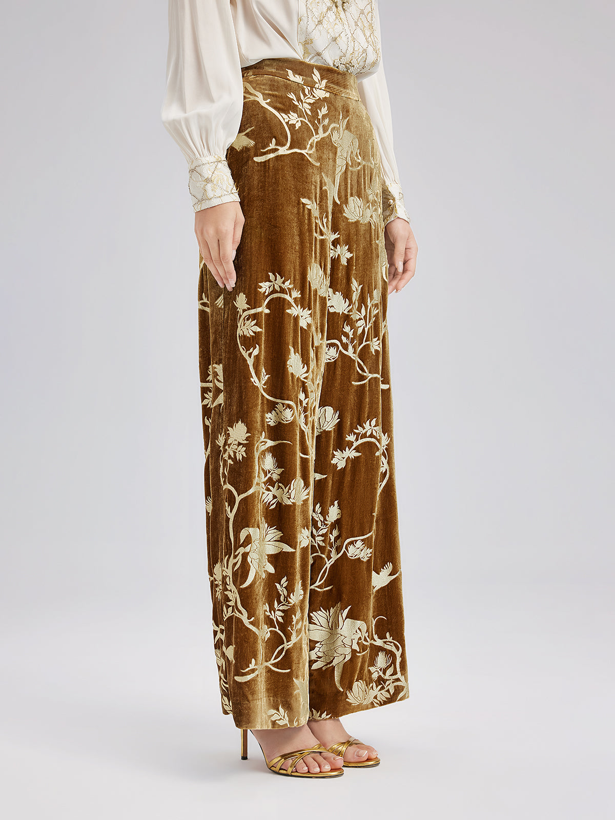 Final Sale | Gold Silk Foil Velvet Trousers (No Belt)
