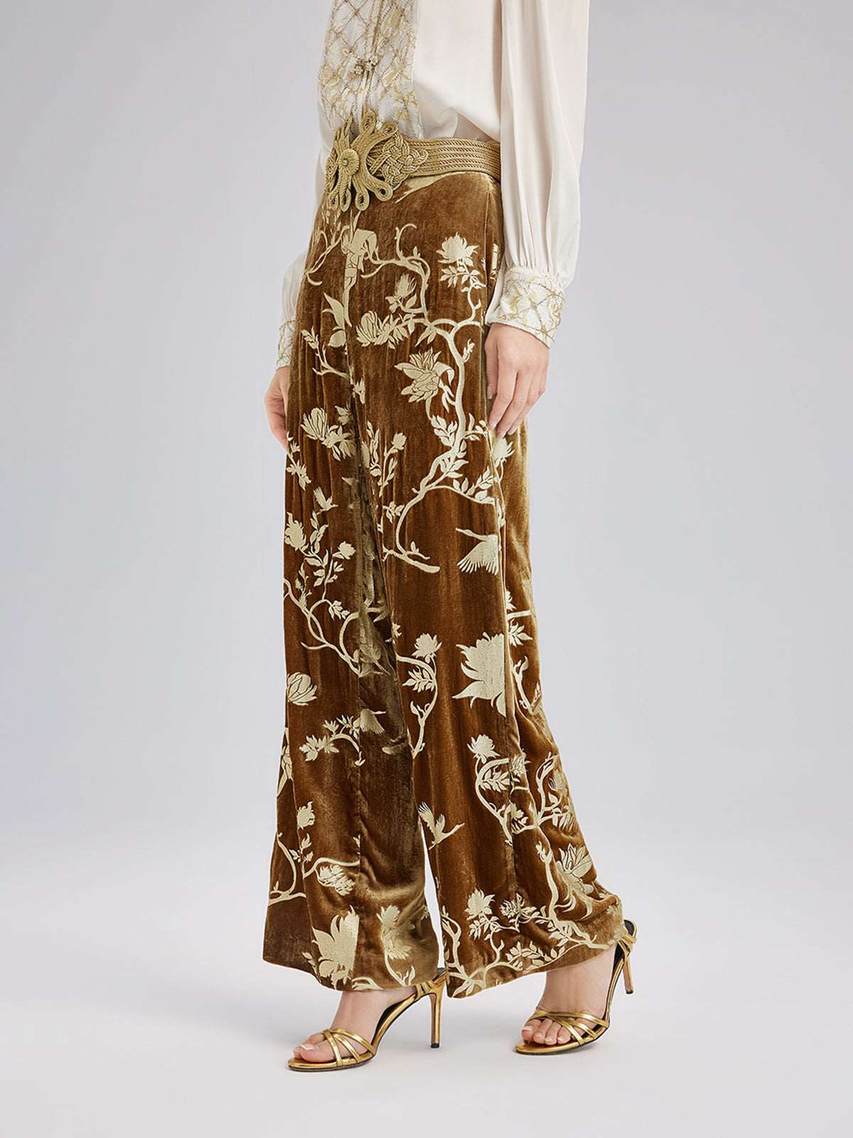 Gold Silk Foil Velvet Trousers (No Belt)