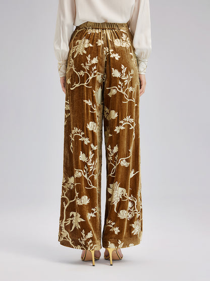 Gold Silk Foil Velvet Trousers (No Belt)