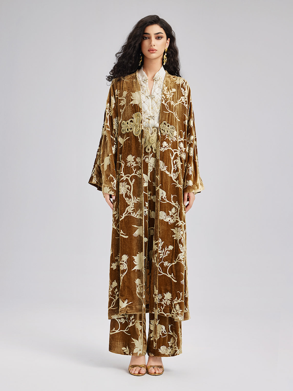 Final Sale | Gold Silk Foil Velvet Trousers (No Belt)