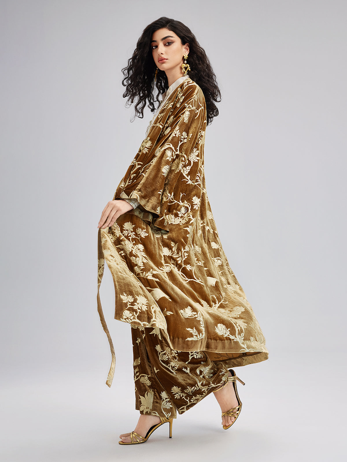 Final Sale | Gold Silk Foil Velvet Trousers (No Belt)