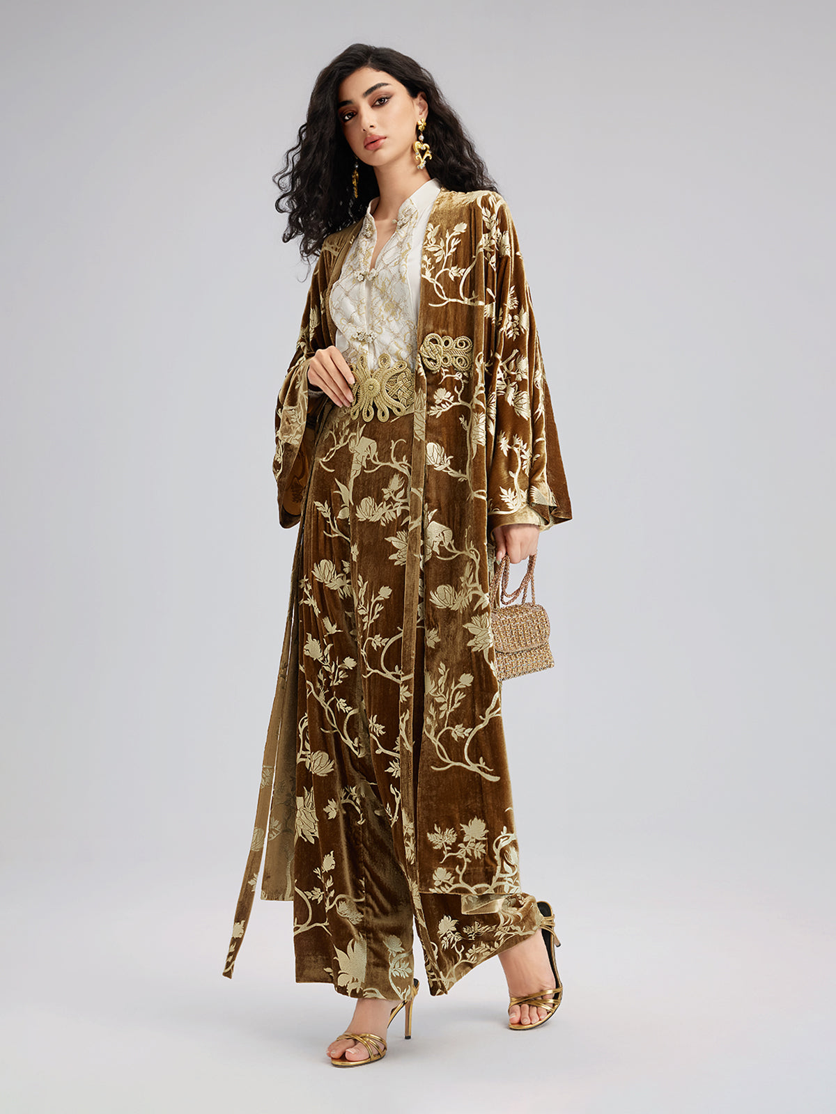 Gold Silk Foil Velvet Jacket Set