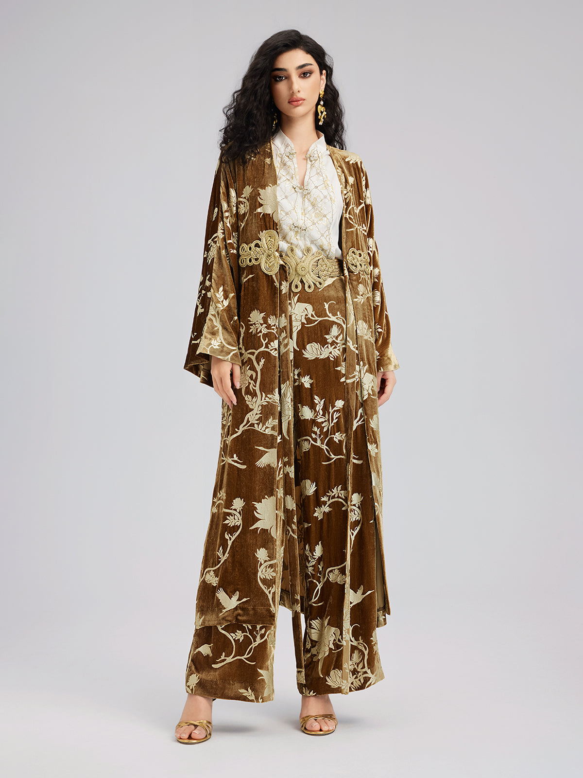 Gold Silk Foil Velvet Jacket Set