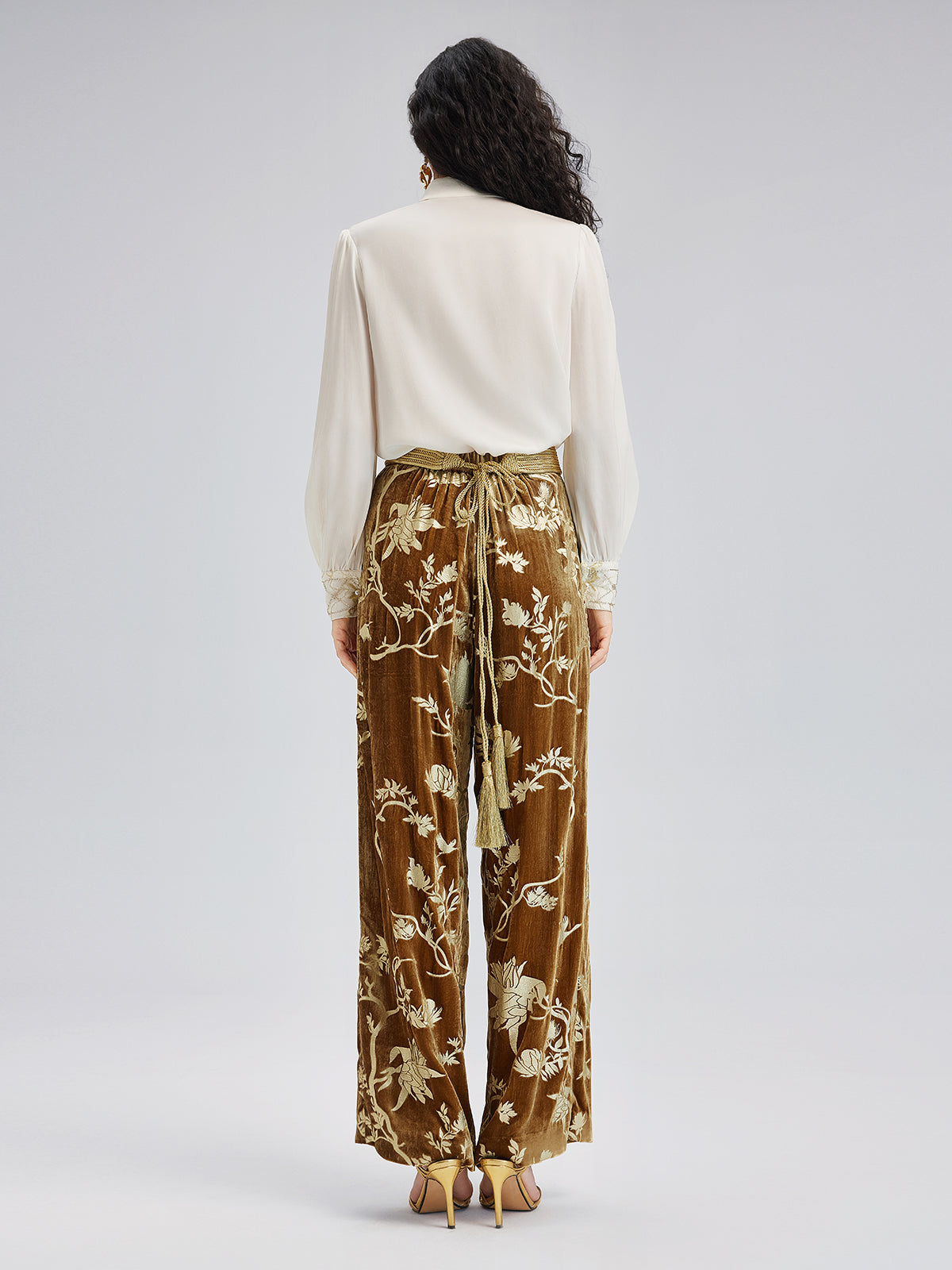 Final Sale | Gold Silk Foil Velvet Trousers (No Belt)