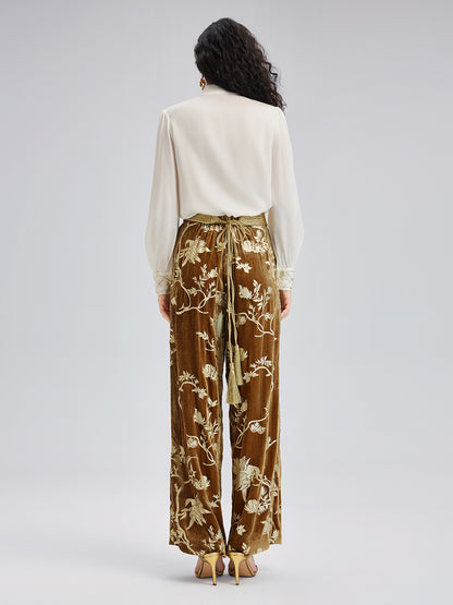 Gold Silk Foil Velvet Trousers (No Belt)