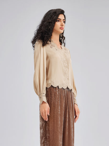 Silk Mulberry Heavy Embroidered Lace Top