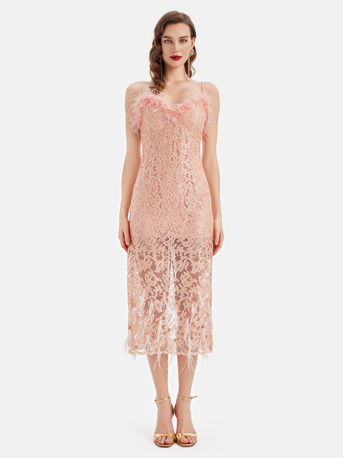 French Lace Feather Slip Dress