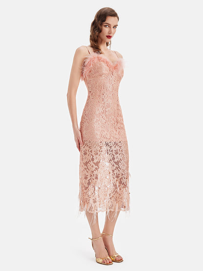 French Lace Feather Slip Dress