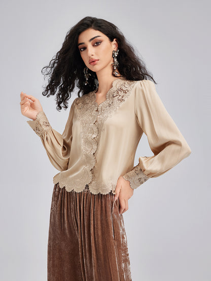 Silk Mulberry Heavy Embroidered Lace Top