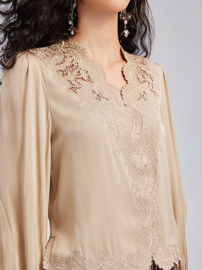 Silk Mulberry Heavy Embroidered Lace Top