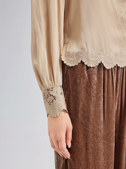 Silk Mulberry Heavy Embroidered Lace Top