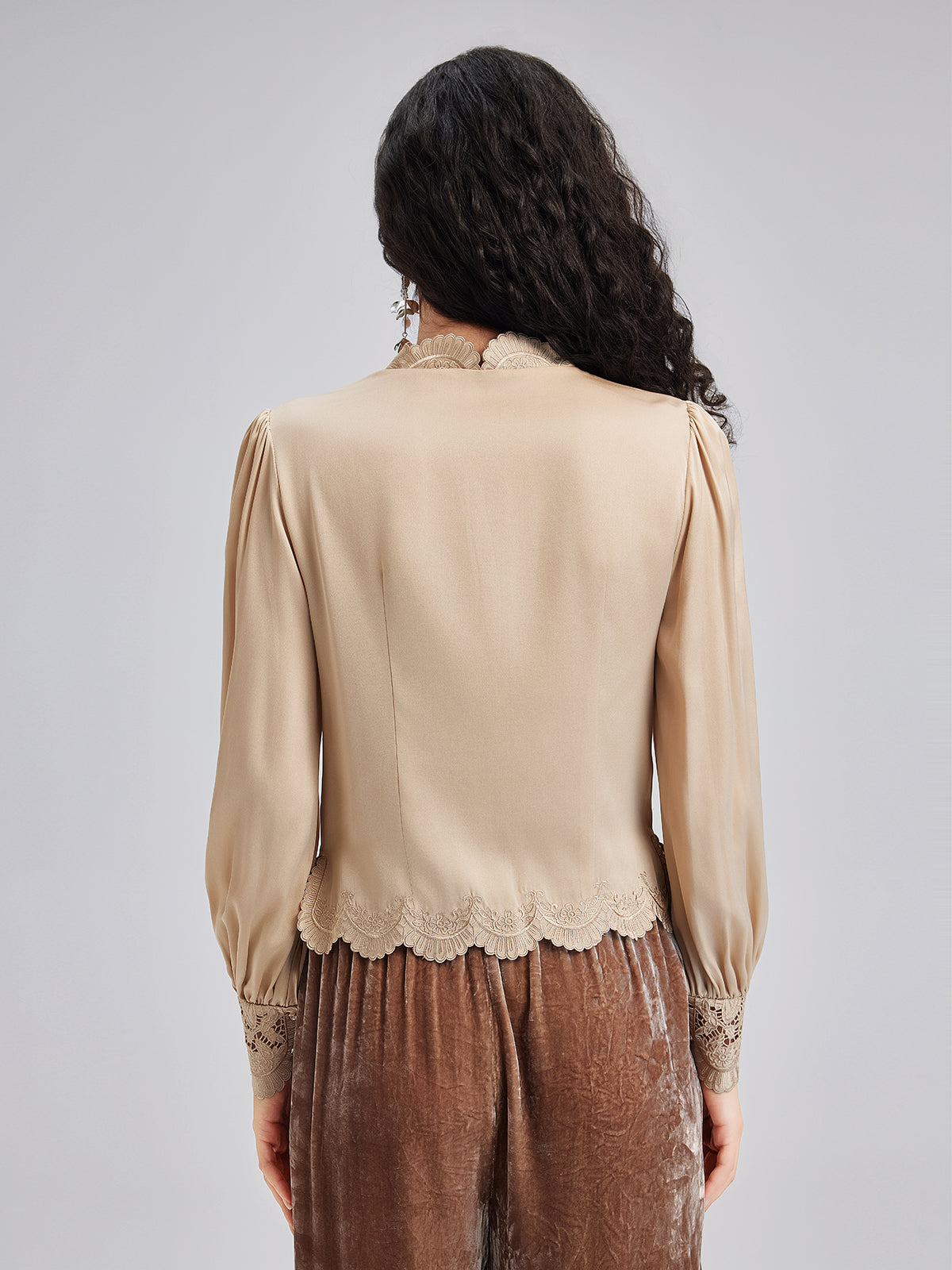 Silk Mulberry Heavy Embroidered Lace Top