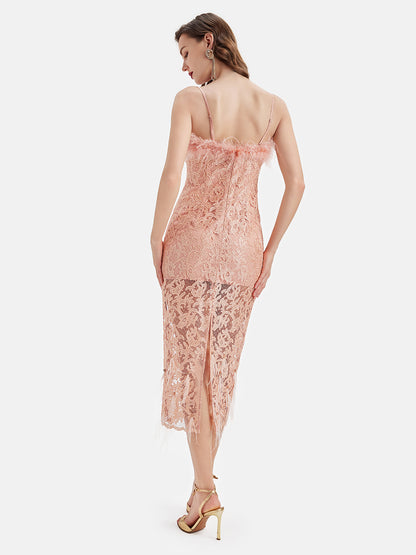 French Lace Feather Slip Dress