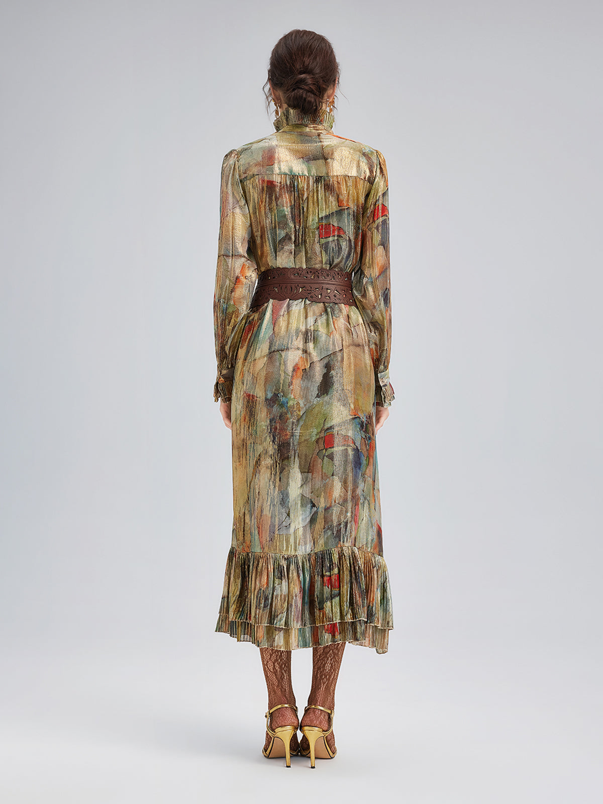 Silk Art Print Pleated Dress