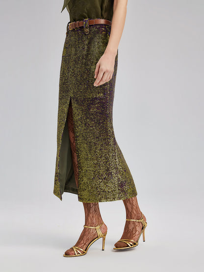 French Couture Two-Tone Sequin Split Skirt