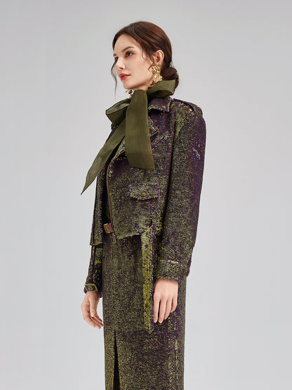 French Couture Two-Tone Sequin Trench Coat