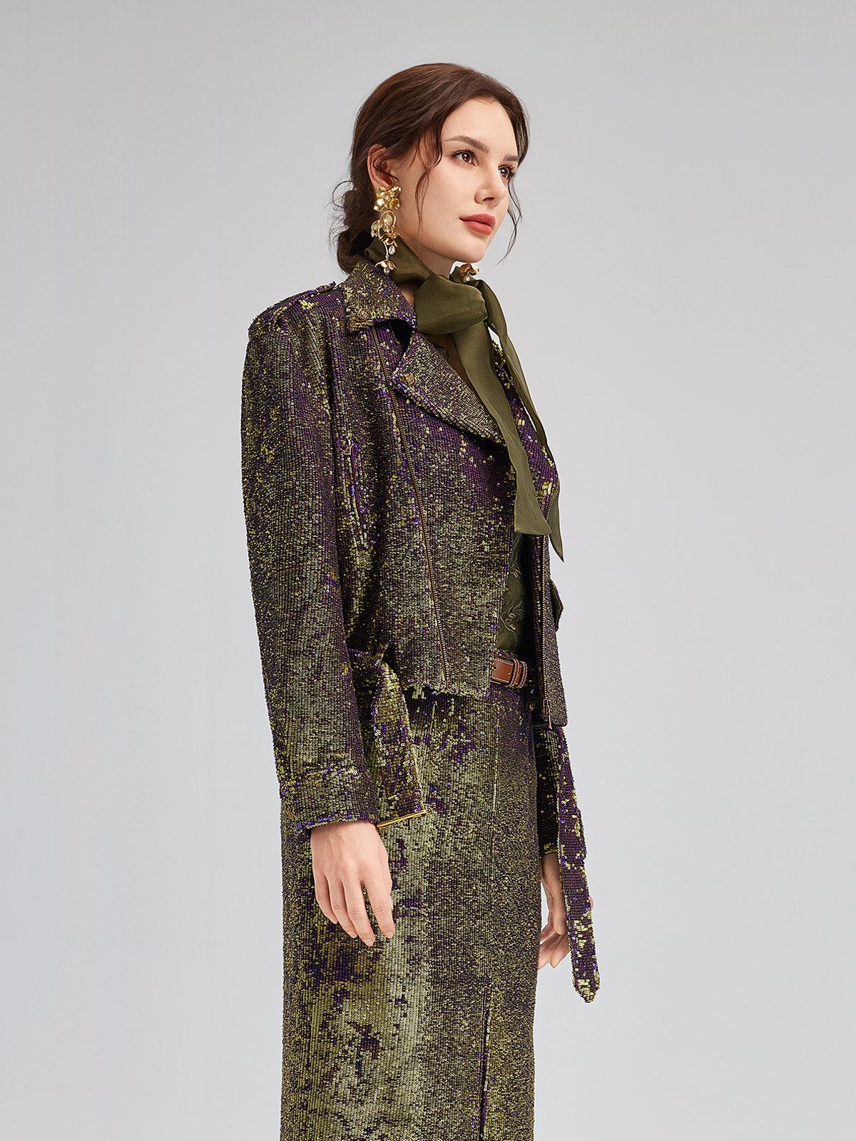 French Couture Two-Tone Sequin Trench Coat