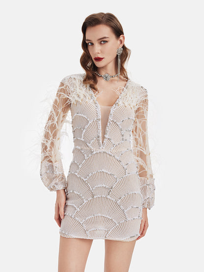 Deep-V Sequin Beading Mini Dress