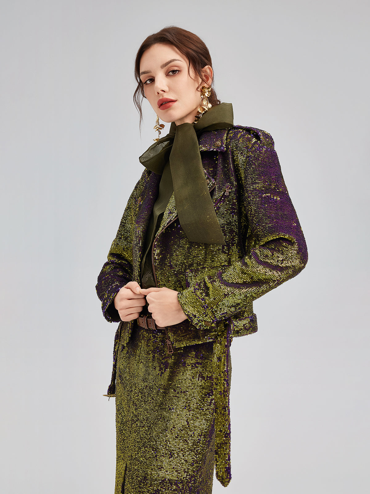 French Couture Two-Tone Sequin Trench Coat