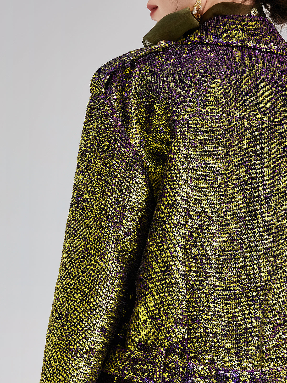 French Couture Two-Tone Sequin Trench Coat