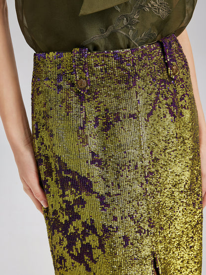 French Couture Two-Tone Sequin Split Skirt