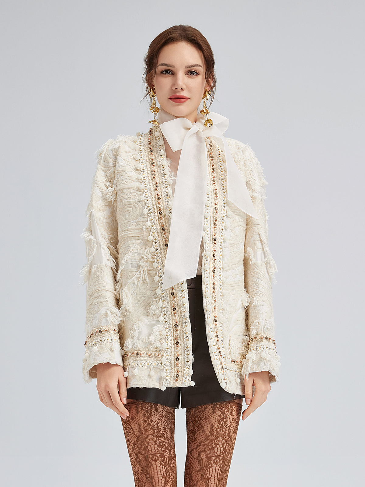 Custom Handcrafted Jacquard Fringe Coat