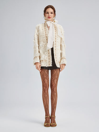 Custom Handcrafted Jacquard Fringe Coat