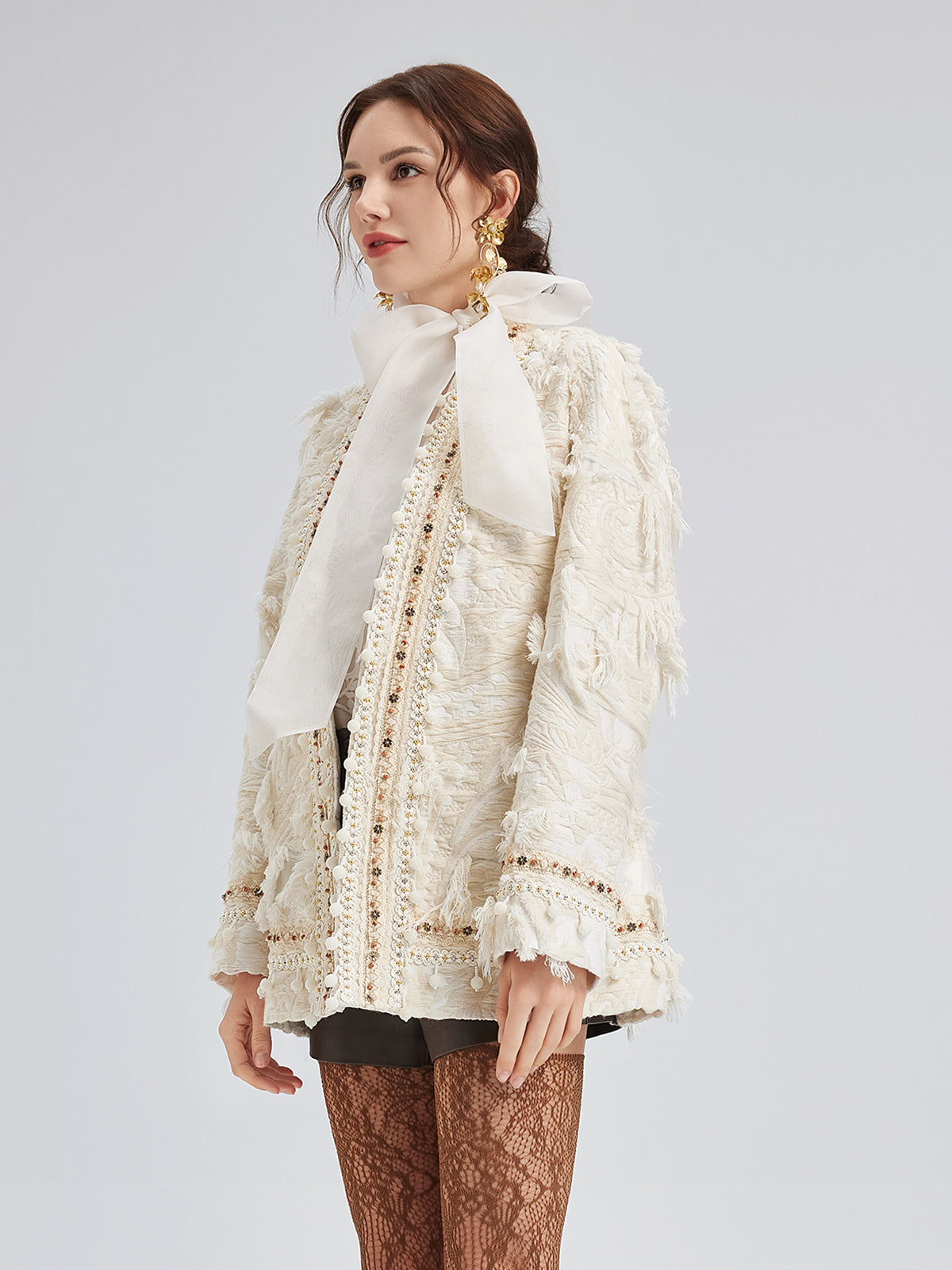 Custom Handcrafted Jacquard Fringe Coat