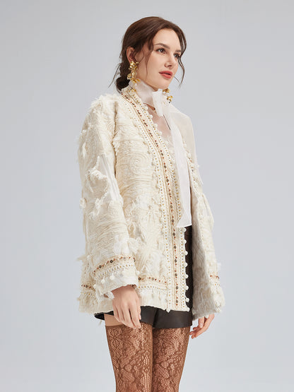 Custom Handcrafted Jacquard Fringe Coat