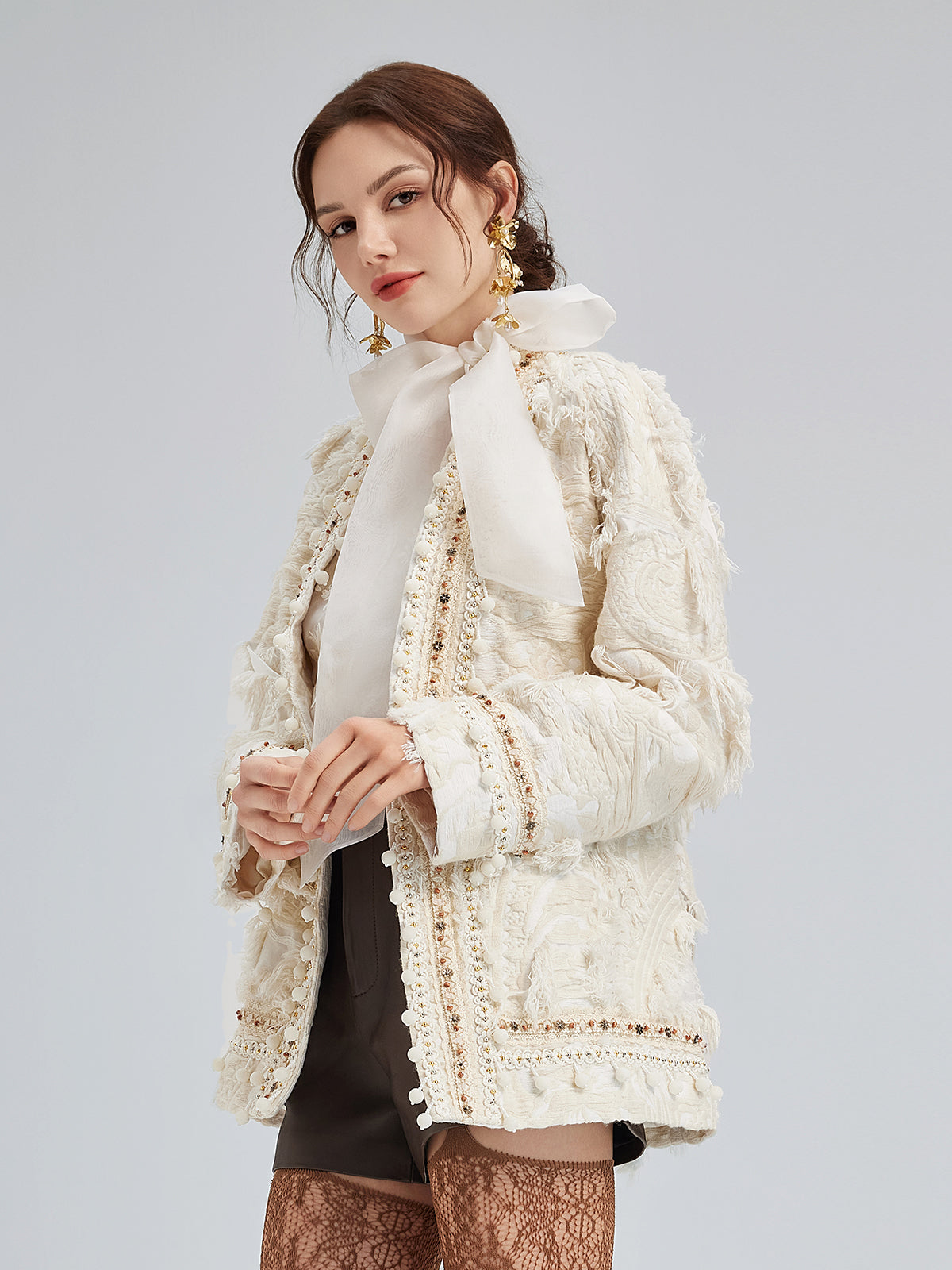 Custom Handcrafted Jacquard Fringe Coat