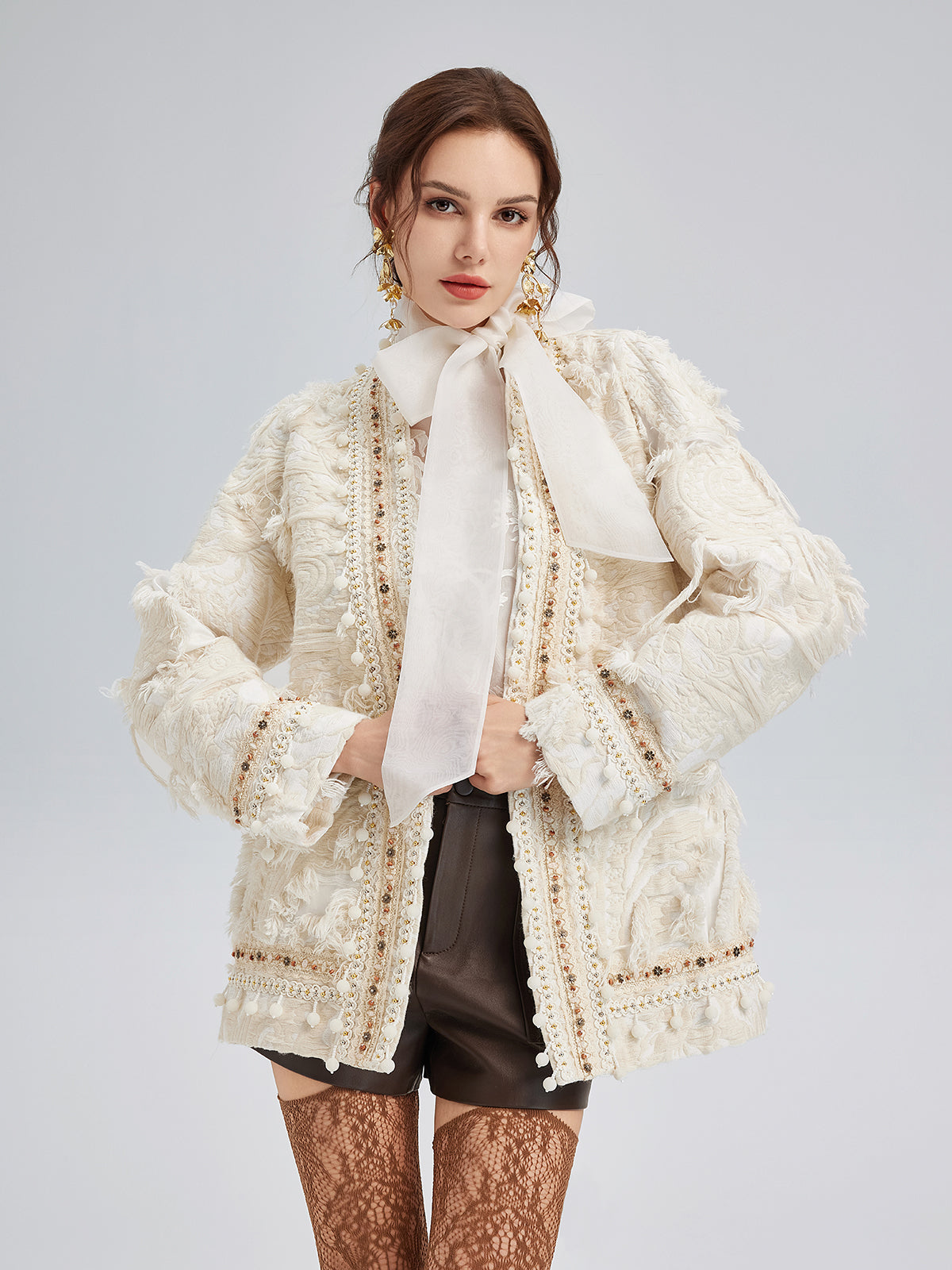 Custom Handcrafted Jacquard Fringe Coat