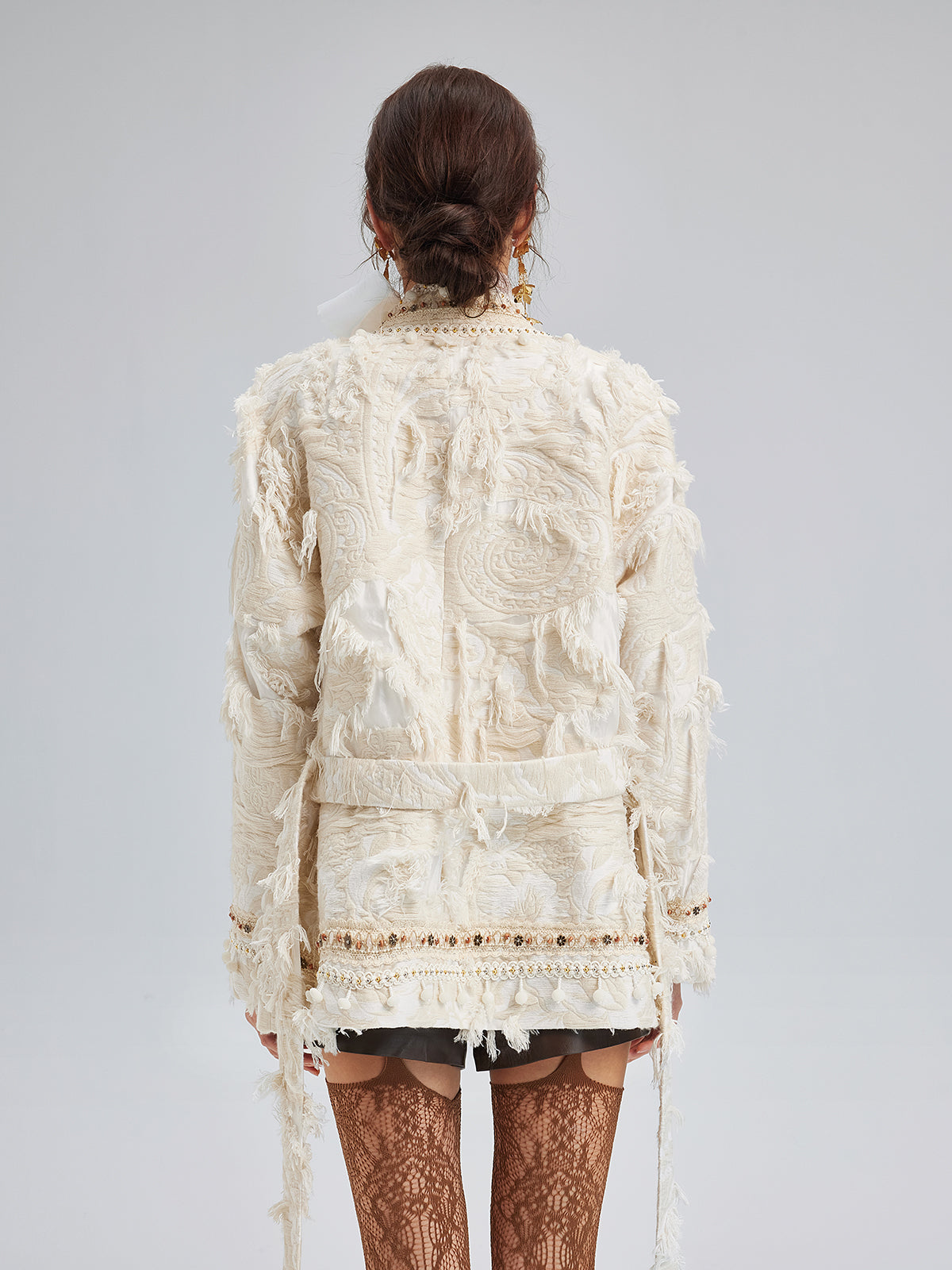 Custom Handcrafted Jacquard Fringe Coat