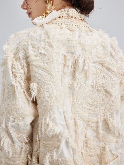 Custom Handcrafted Jacquard Fringe Coat