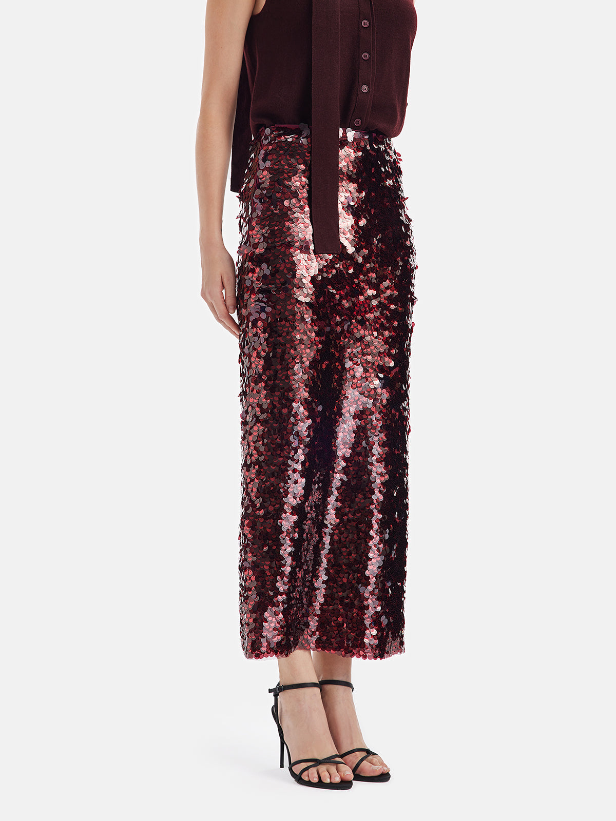 Dazzling Rose Sequin Midi Skirt