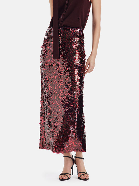 Dazzling Rose Sequin Midi Skirt