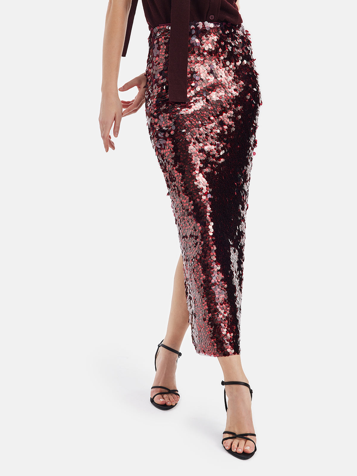 Dazzling Rose Sequin Midi Skirt