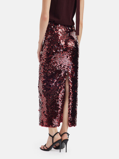 Dazzling Rose Sequin Midi Skirt