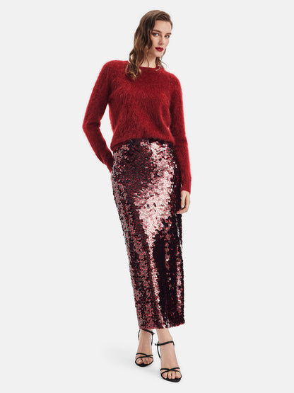 Dazzling Rose Sequin Midi Skirt