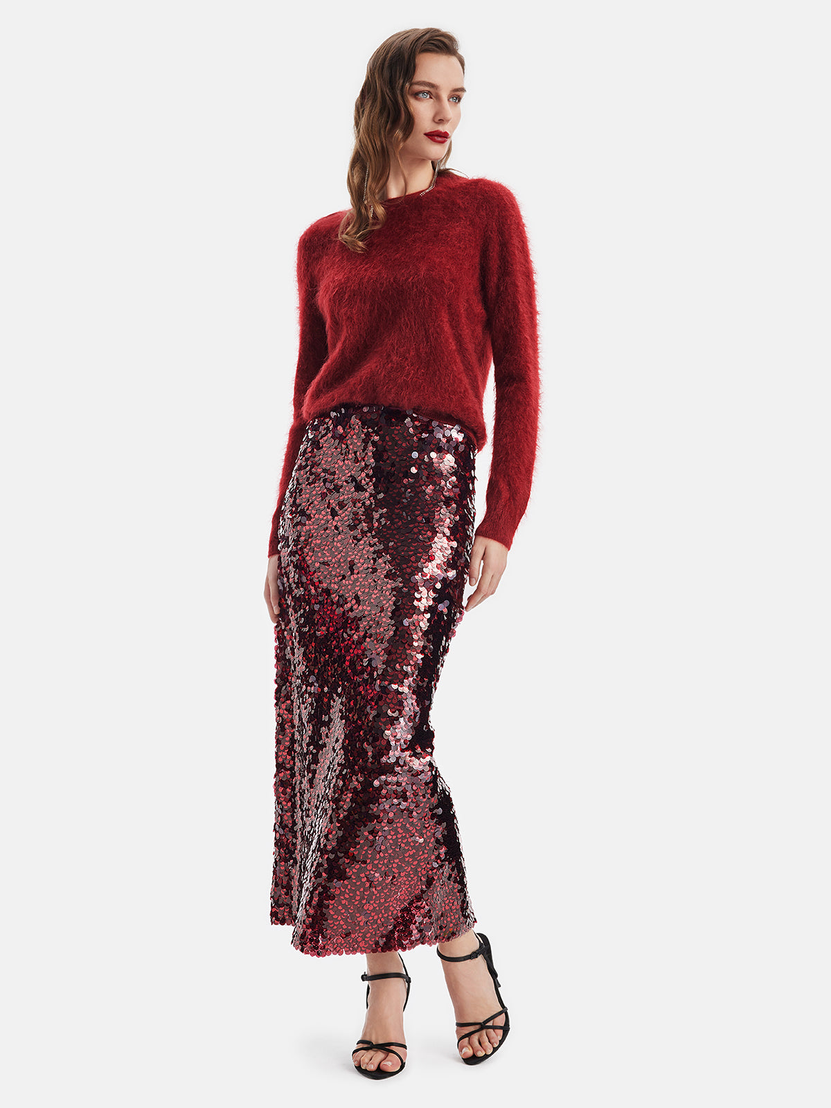 Dazzling Rose Sequin Midi Skirt